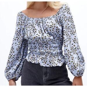 NWT Lost + Wander Blue Leopard Size Medium Women Long Sleeve Square Neck‎ Top
